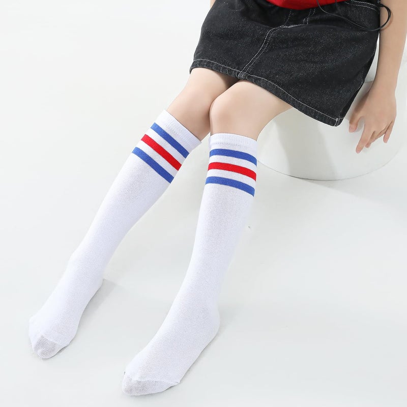 TOCONFFON Knee High Tube Socks for Boys Girls Teens, Kids Soccer School Cotton Uniform Sports Socks 3,4 Pairs(Black&white&white 3 Pairs,8-12) - Image 4